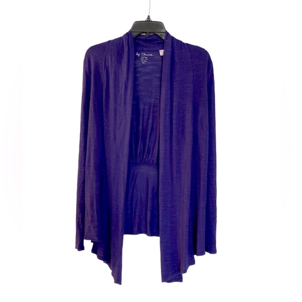Woman Chicos sweater asymmetrical purple ish blue. Long sleeve size Small
C